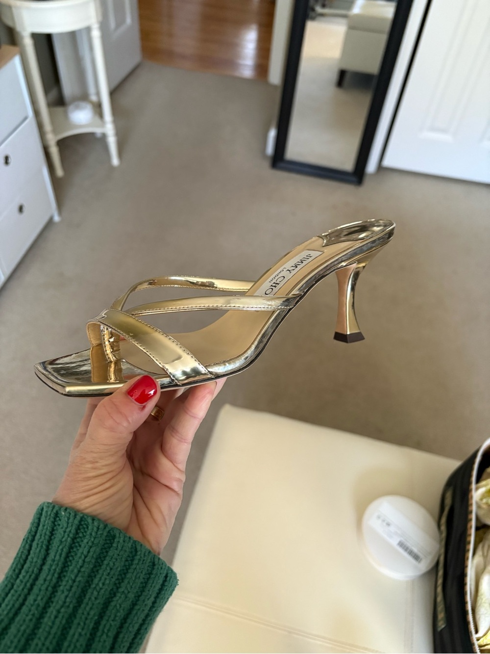 Jimmy Choo Metallic Gold Strappy Mid Heel Sandal